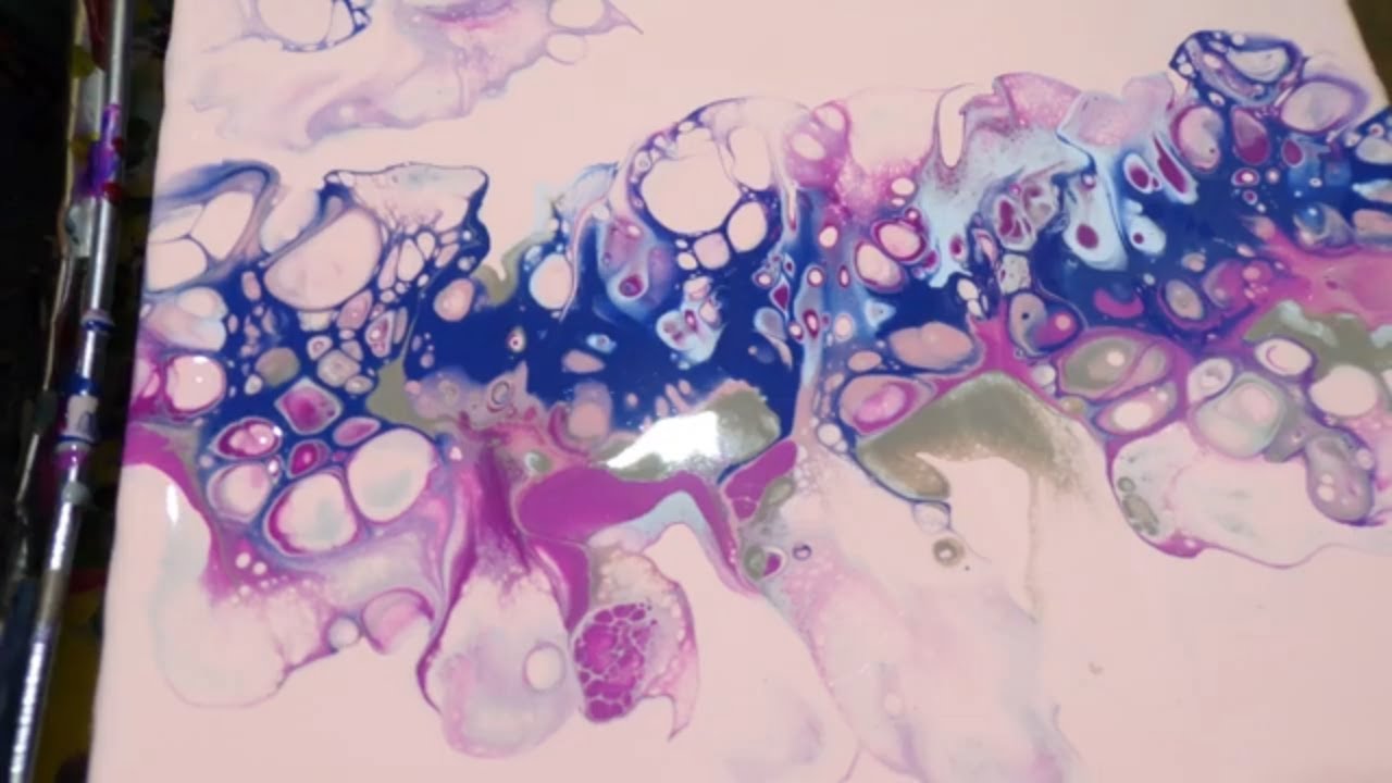 Pink & Gray Mini Leaf Blower Triptych Paint Pours | How To Paint With A Leaf Blower