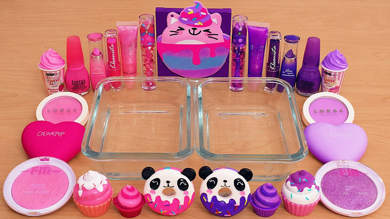 Pink vs Purple - Mixing Makeup Eyeshadow Into Slime ASMR
