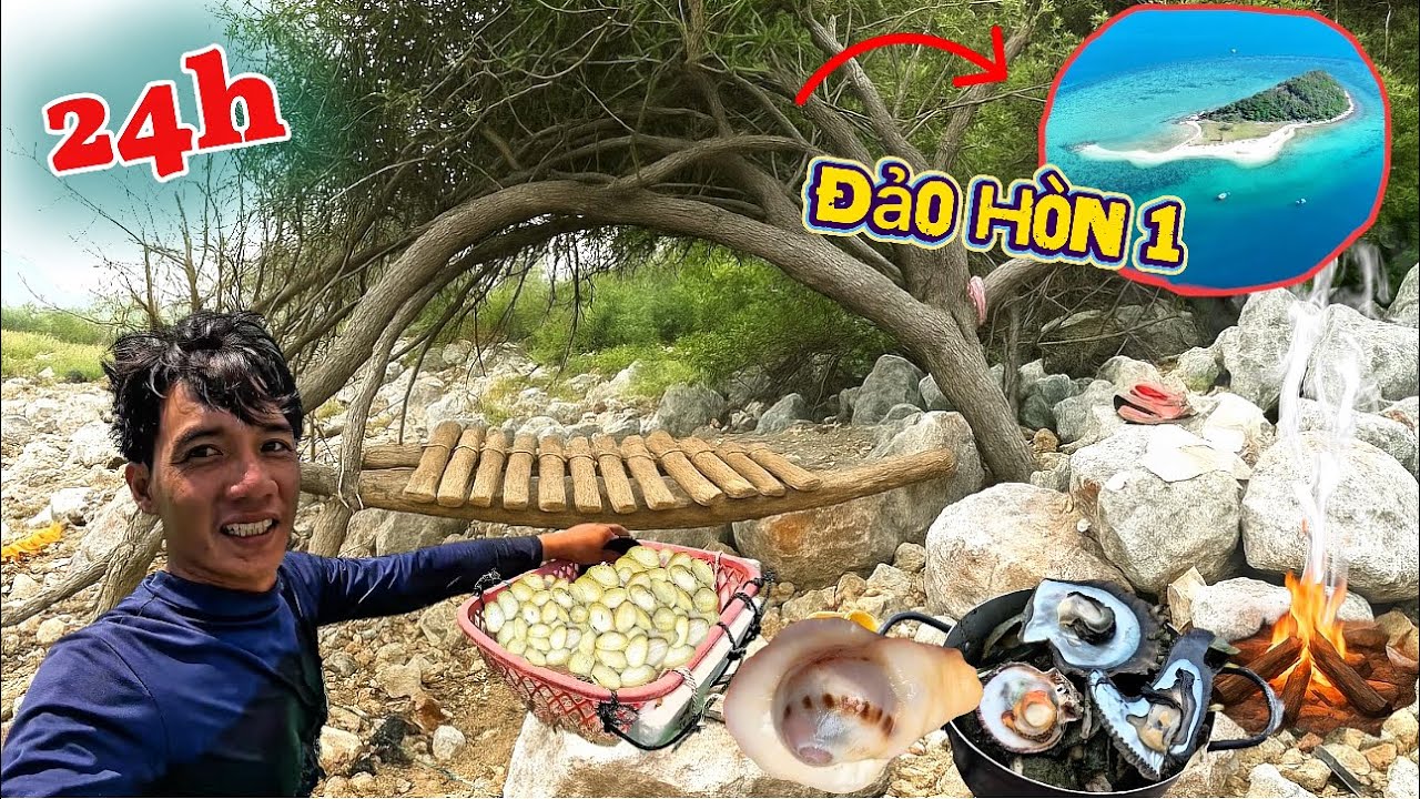 Trải nghiệm một mình trên đảo hòn một trong 24h săn bắt hải tìm thức ăn | solo camping survival