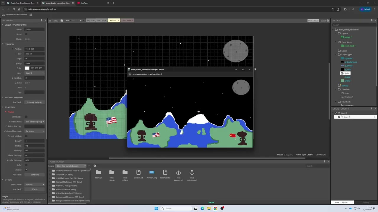 Coding the Physical Movement of the Playable Character in Construct 3