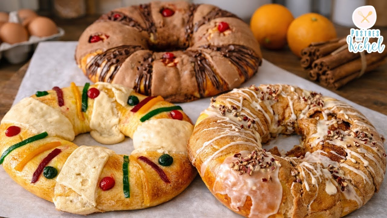 3 ROSCAS DE REYES GRANDES CON 1 KG DE HARINA | TRADICIONAL, CHOCOLATE Y CANELA | POSTRES CON IXCHEL