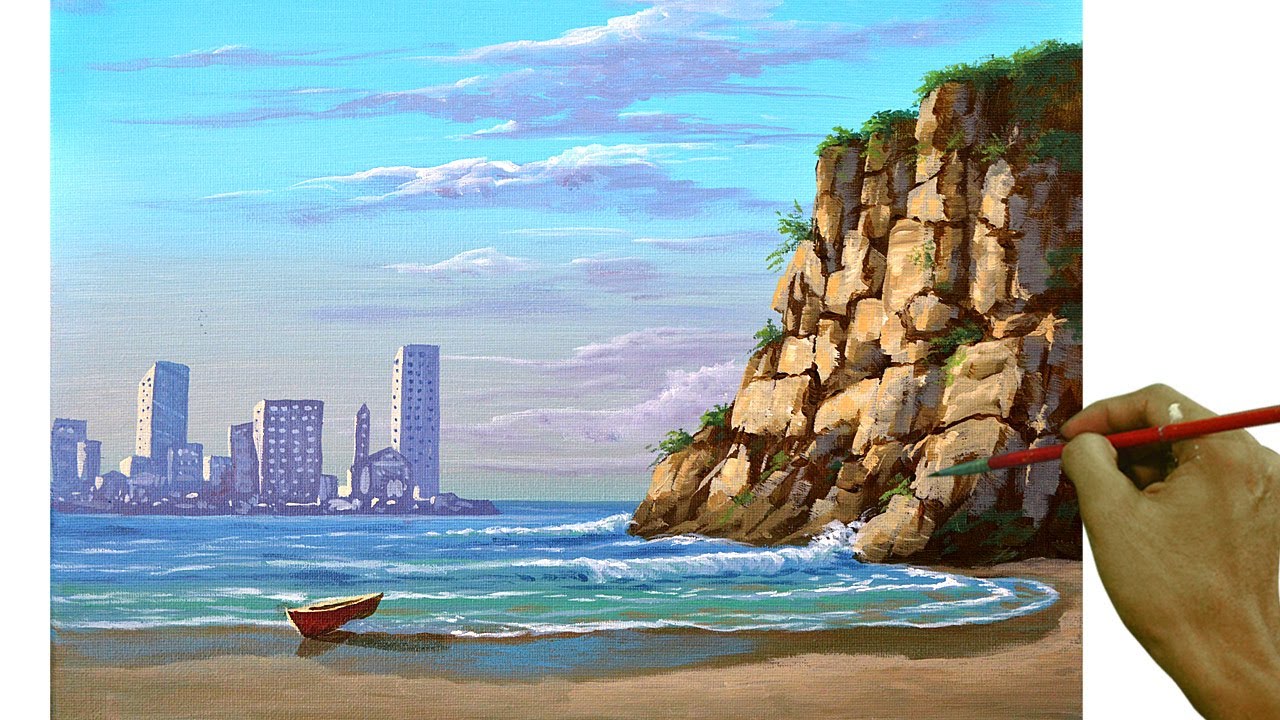 Acrylic Landscape Painting in Time-lapse / Beach in the City / JMLisondra