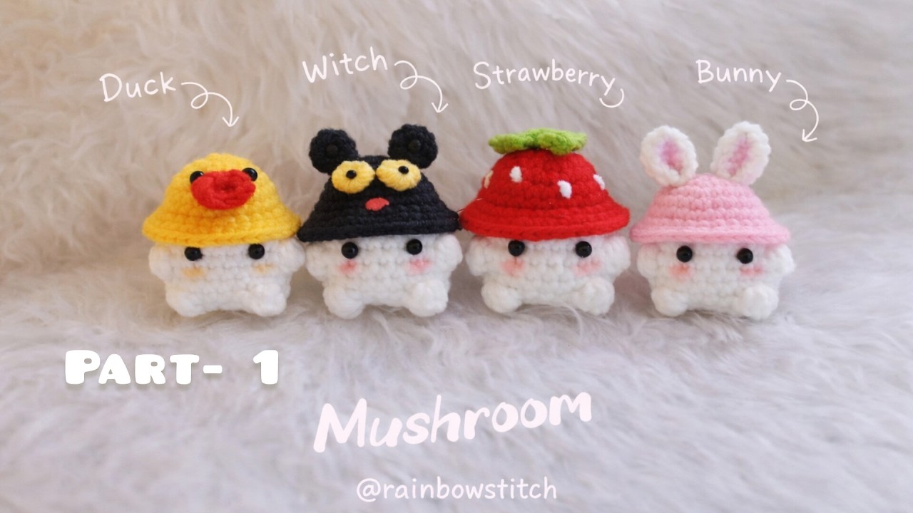 Cute mushroom doll crochet key chain making video 🧶 খুব খুব সহজে তৈরি করে নিন🧶 Part-1 #rainbowstitch