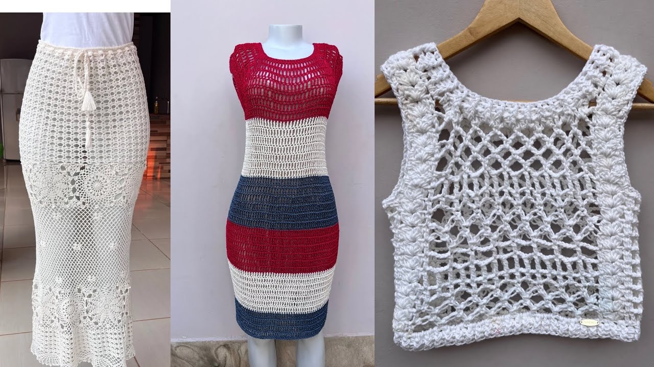 Meus crochês ! Vestido marinheiro , saia de flores, regatinha em crochê !