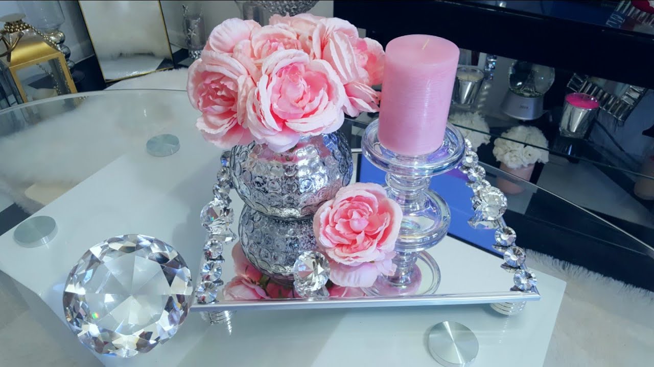 Diy dollar tree💞💕 Como hacer Centros 💕/ como hacer centros con una bandeja de espejo con glamour.