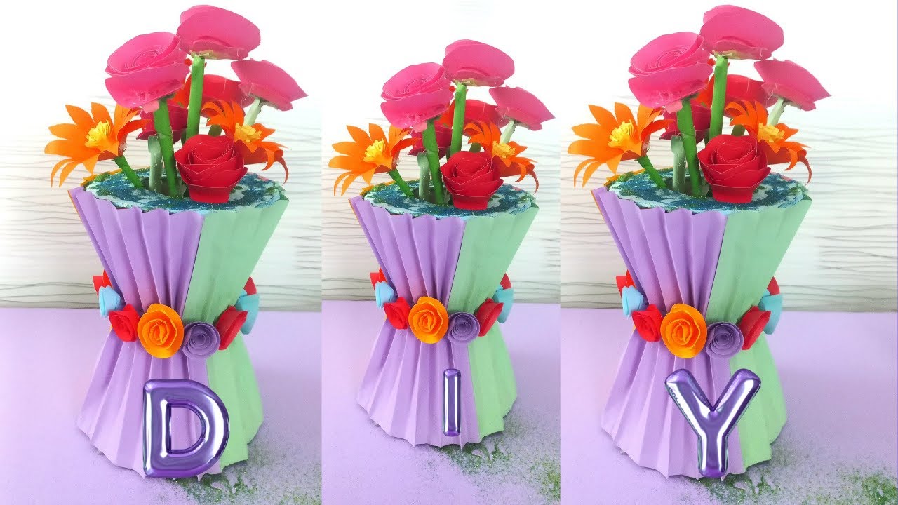Making a decorative vase with colored paperBeautiful decorative vase made by reuse cardboard♻️