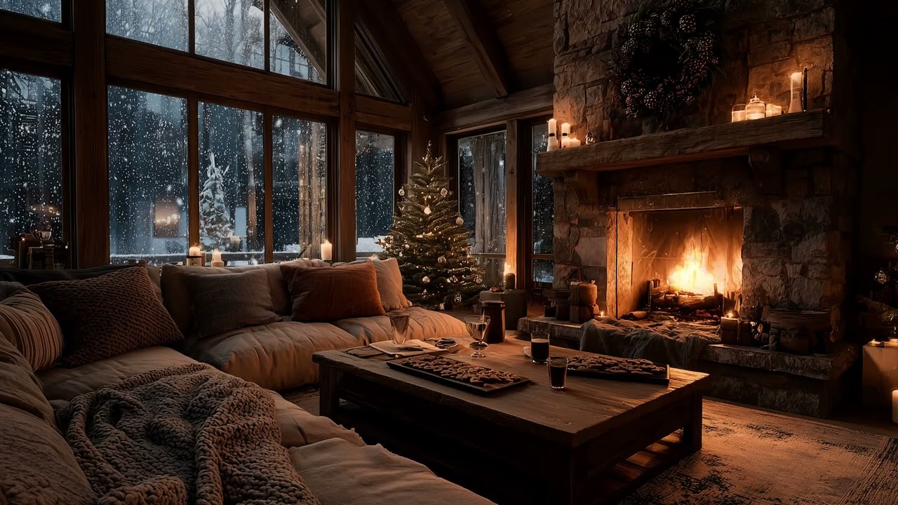 Snowy Winter Night | Relaxing Piano and Fireplace Sounds for Focus, Sleep & Holiday Calm