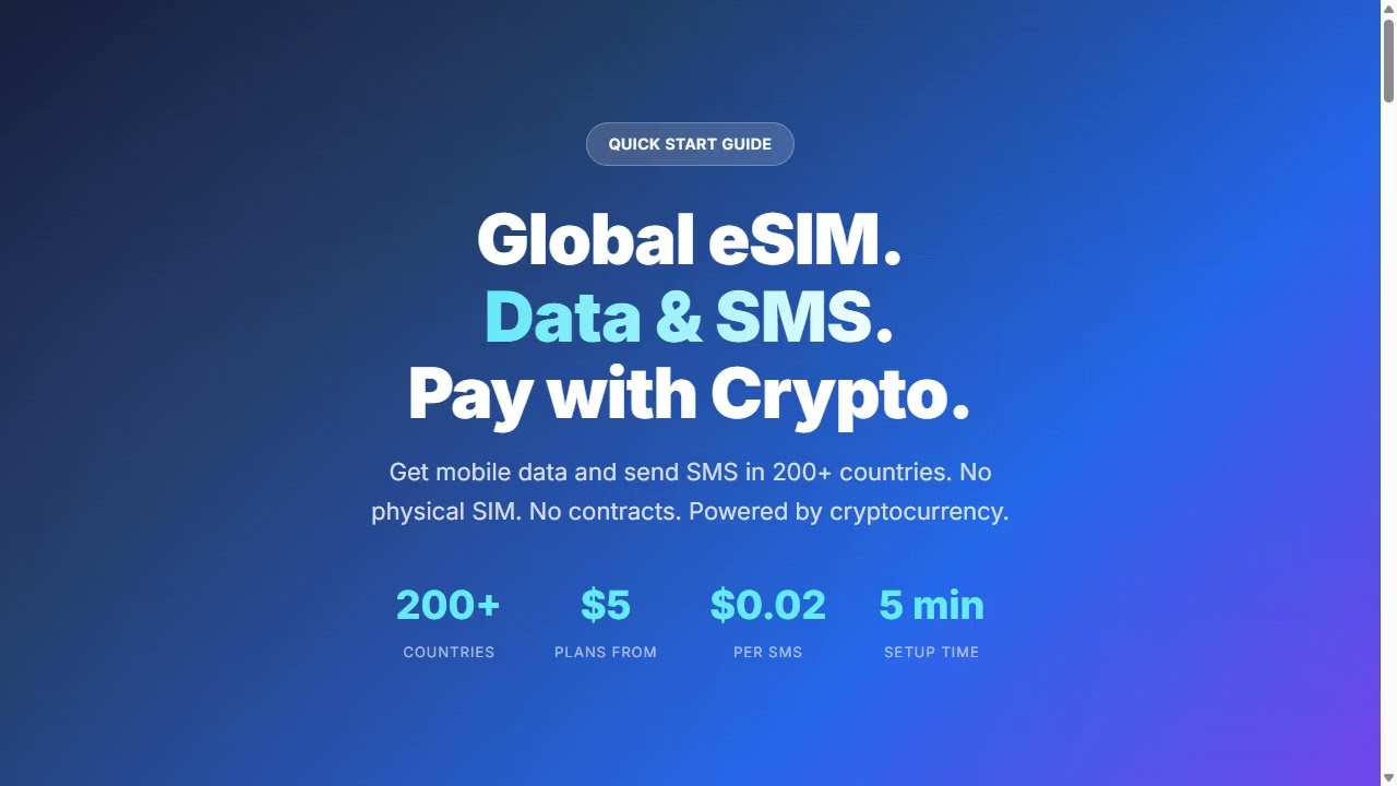 SkyLimit eSIM &mdash; Buy eSIM with Crypto | 200+ Countries, Instant Activation