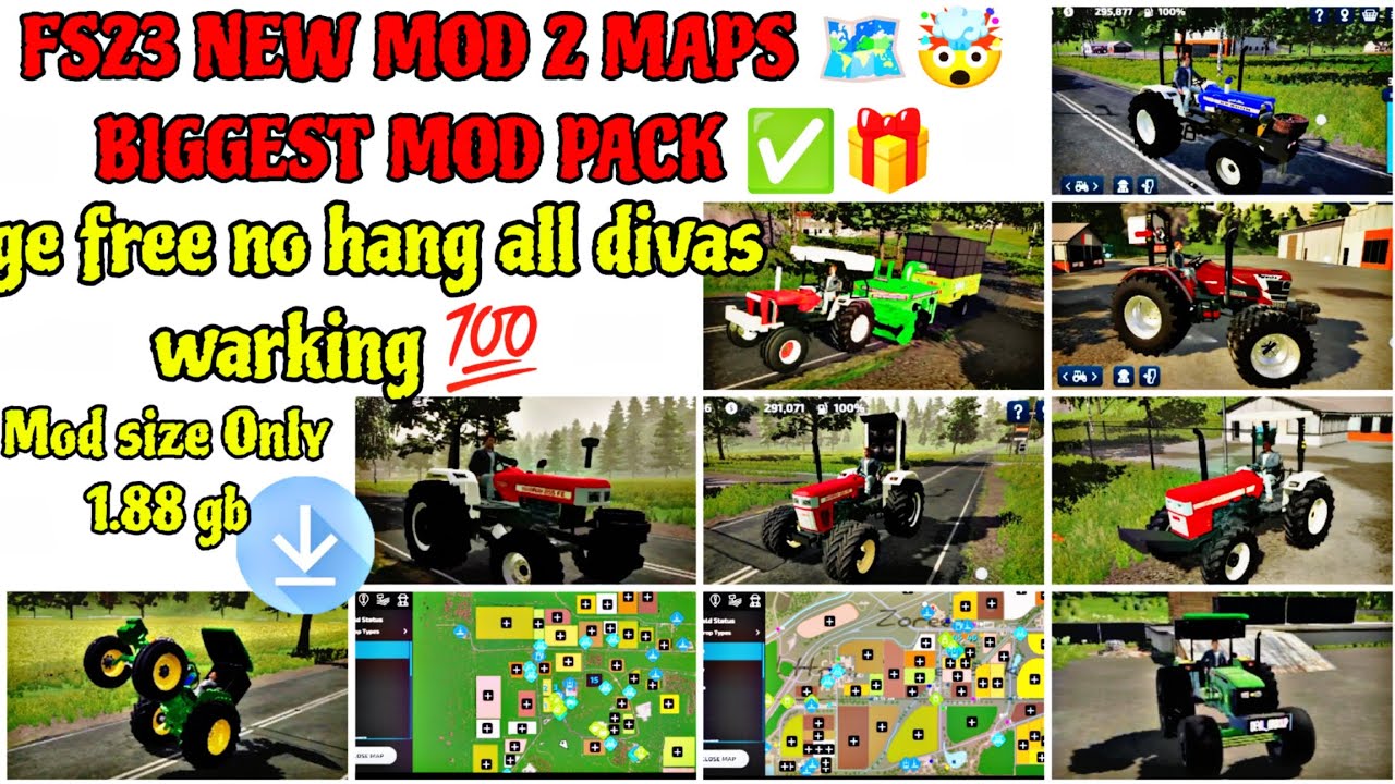 Fs23 new Indian map || FA23 INDIAN TRACTOR MOD DOWNLOADLINK  || HOW TO INSTALL MODS IN FS 23 MOBILE