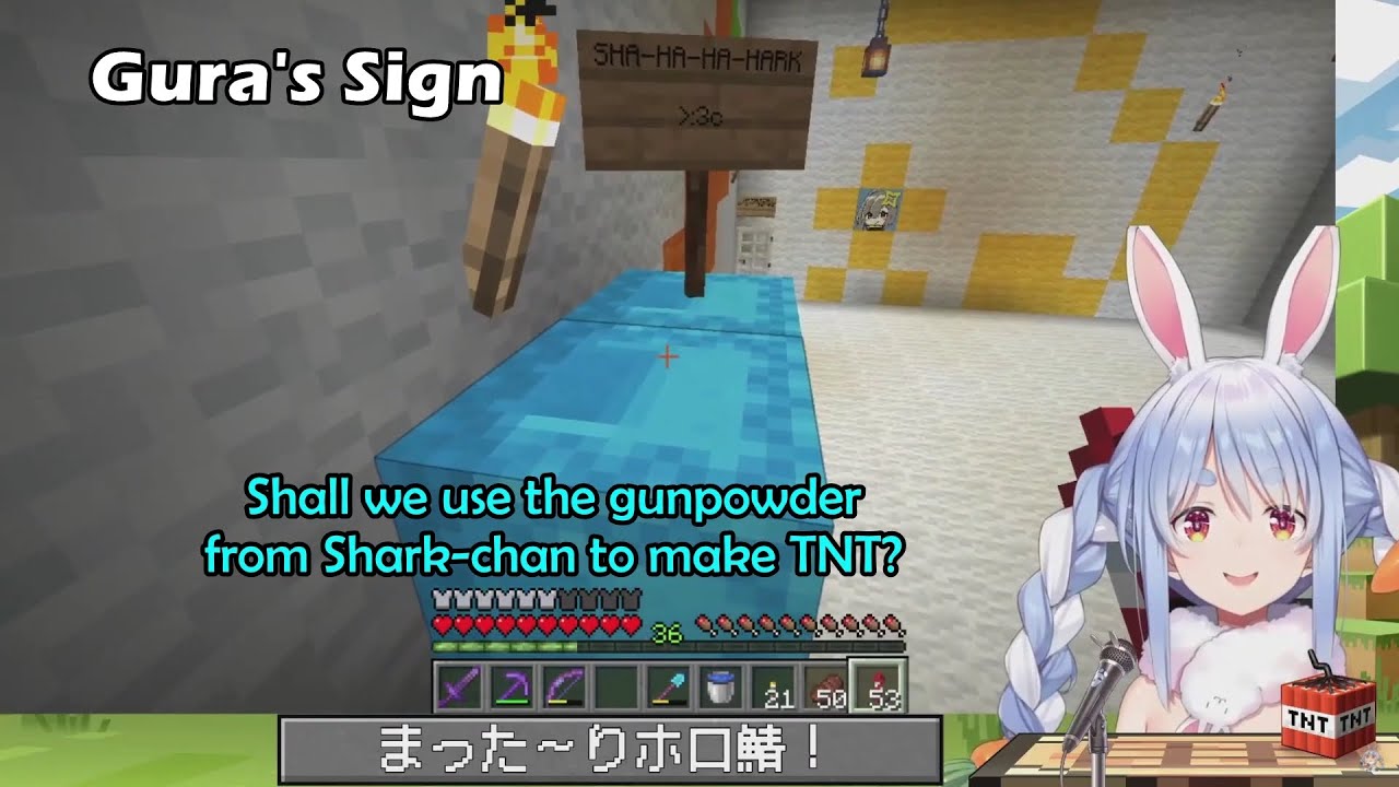 Pekora Reads Gura's Sign Above Shulker Of Gunpowder And Thought Gura Wanted To Get Blown Up By Her