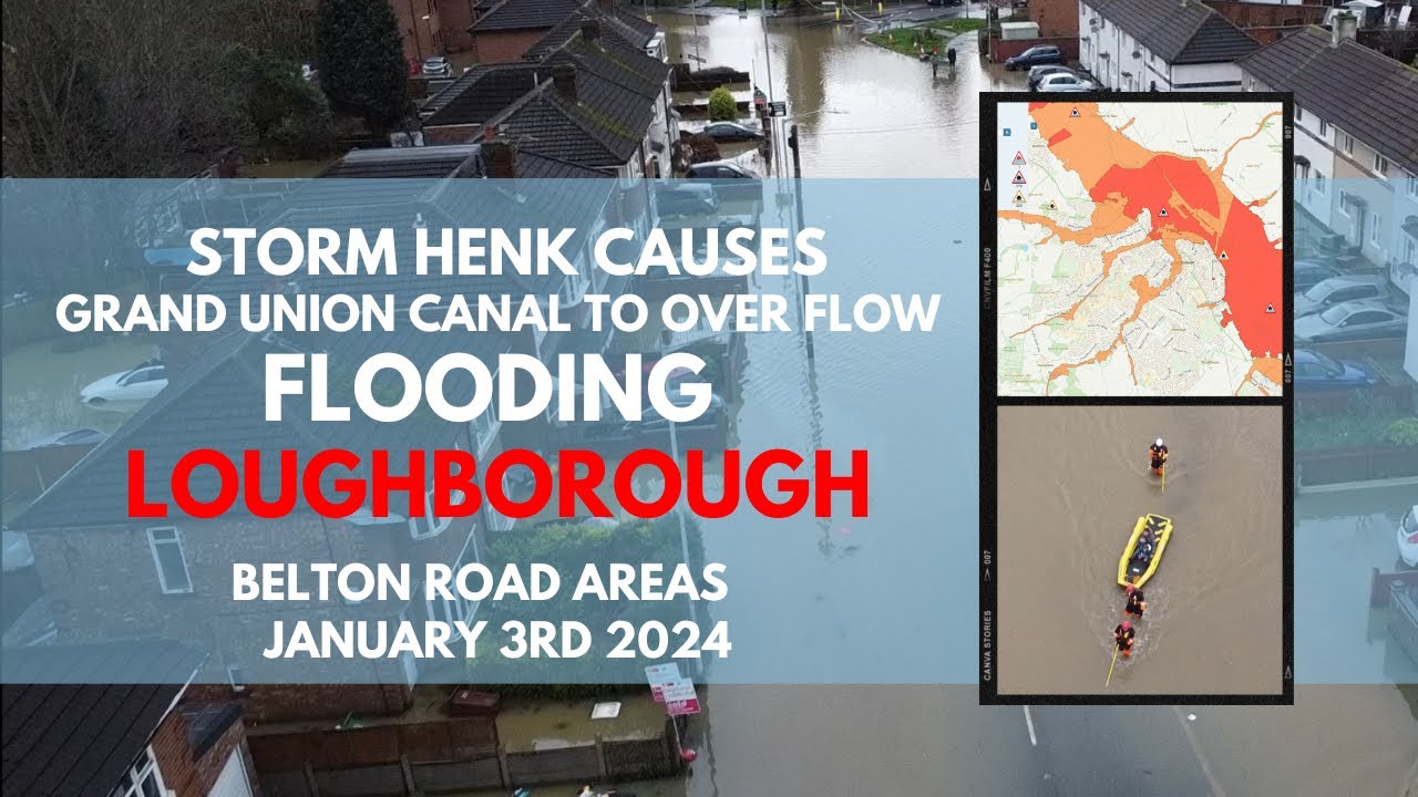 Storm Henk Lashes Loughborough Overflowing Grand Union Causing Extensive Flooding to Belton Road