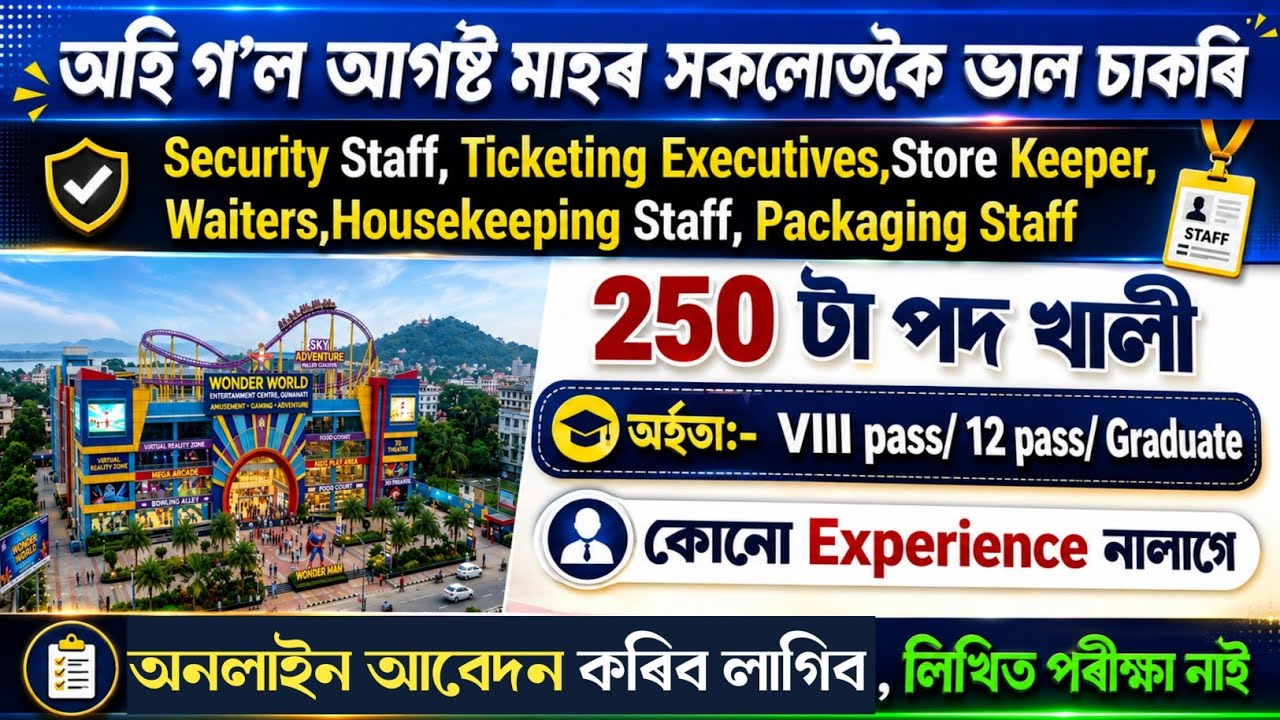 নতুনকৈ কৰ্মচাৰীৰ প্ৰয়োজন,কোনো পৰীক্ষা নাই | new Vacancy Guwahati 2026 | Assam new Job Vacancy 2026