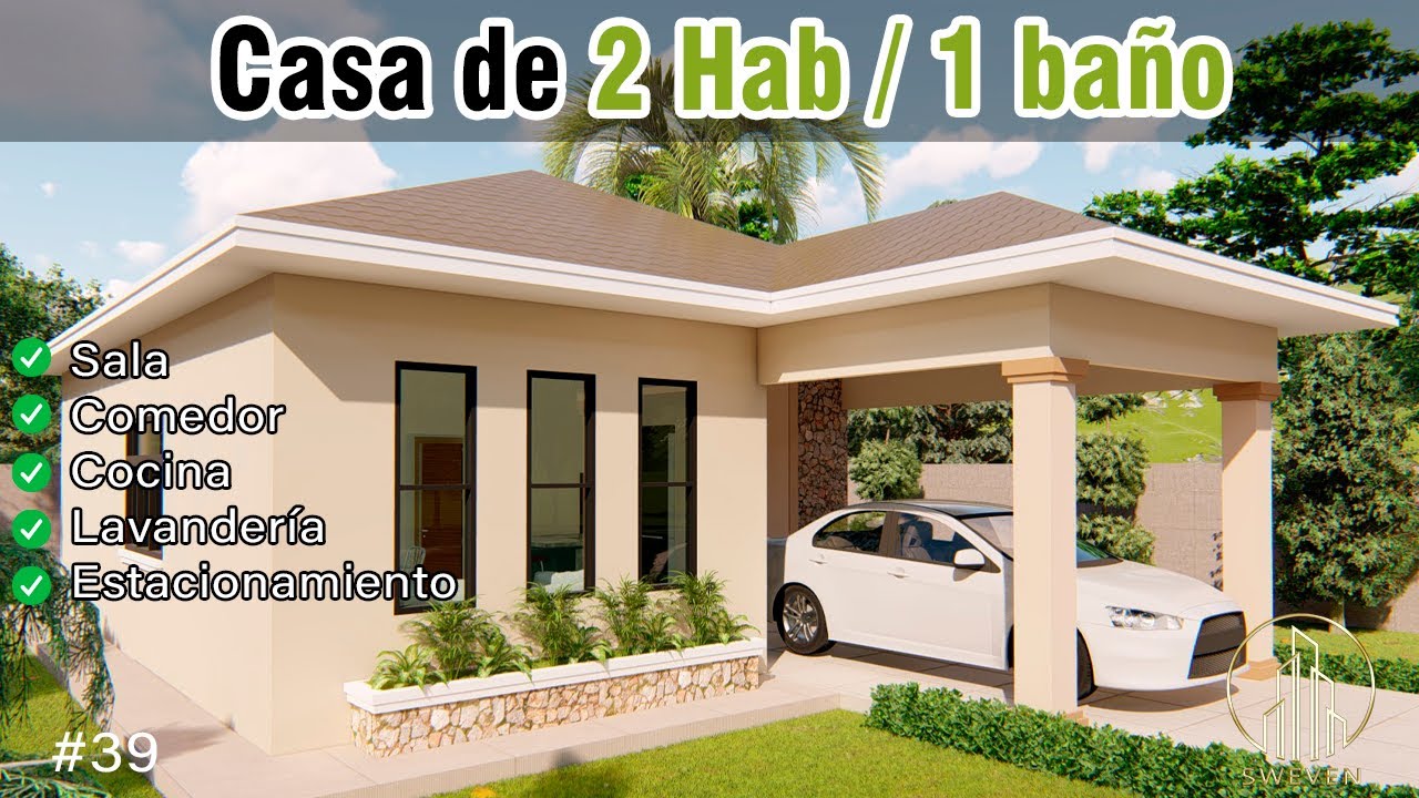 Diseño de casa | 2 habitaciones | 1 baño | sala| comedor | cocina | lavandería | estacionamiento