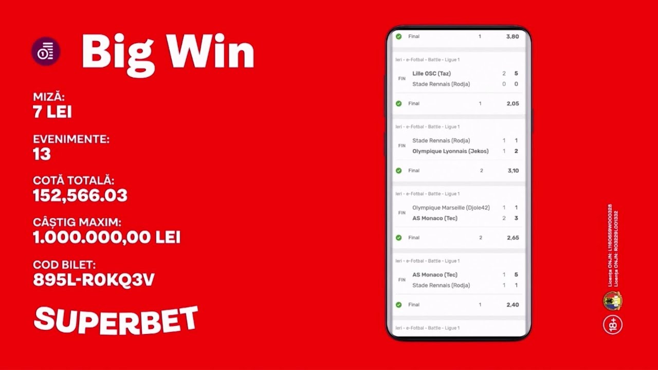 Lovitură COLOSALĂ la pariuri la Superbet: miza 7 lei, c&acirc;știg 1,52 miliarde!