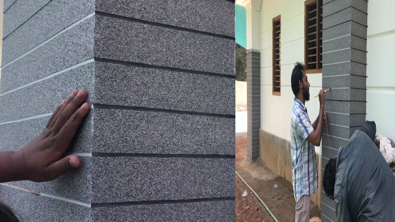 Exterior sand stone texture design on highlighting pillers in house|jotun paints