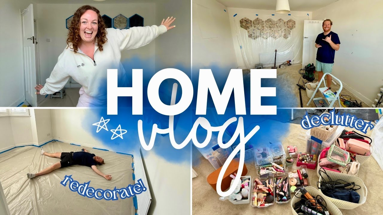 HOME VLOG! 🏡 SPARE ROOM MAKEOVER (Part 1) 🔨 declutter, prep, painting & redecorating the room! 🛏️