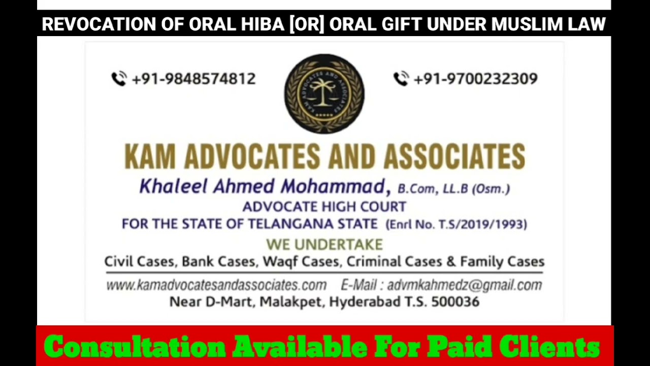 Revocation of ORAL HIBA  OR ORAL GIFT under Muslim Law