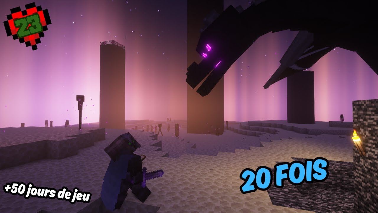 J'ai tué 20 fois l'ender dragon en hardcore sur Minecraft ! (+50 jours de jeux)