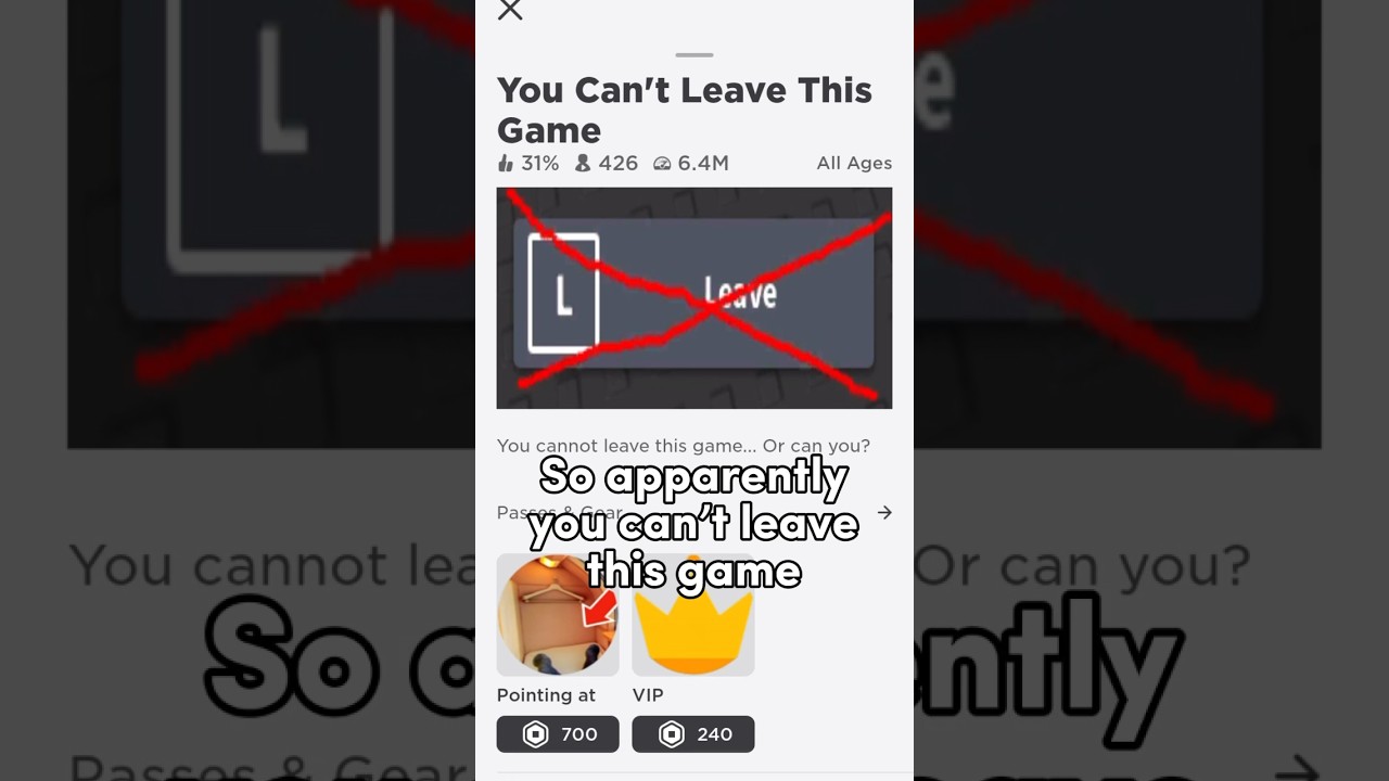 You Can&rsquo;t LEAVE This Roblox Game?!😰❌ #shorts #roblox