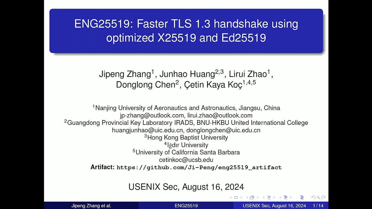 USENIX Security '24 - ENG25519: Faster TLS 1.3 handshake using optimized X25519 and Ed25519