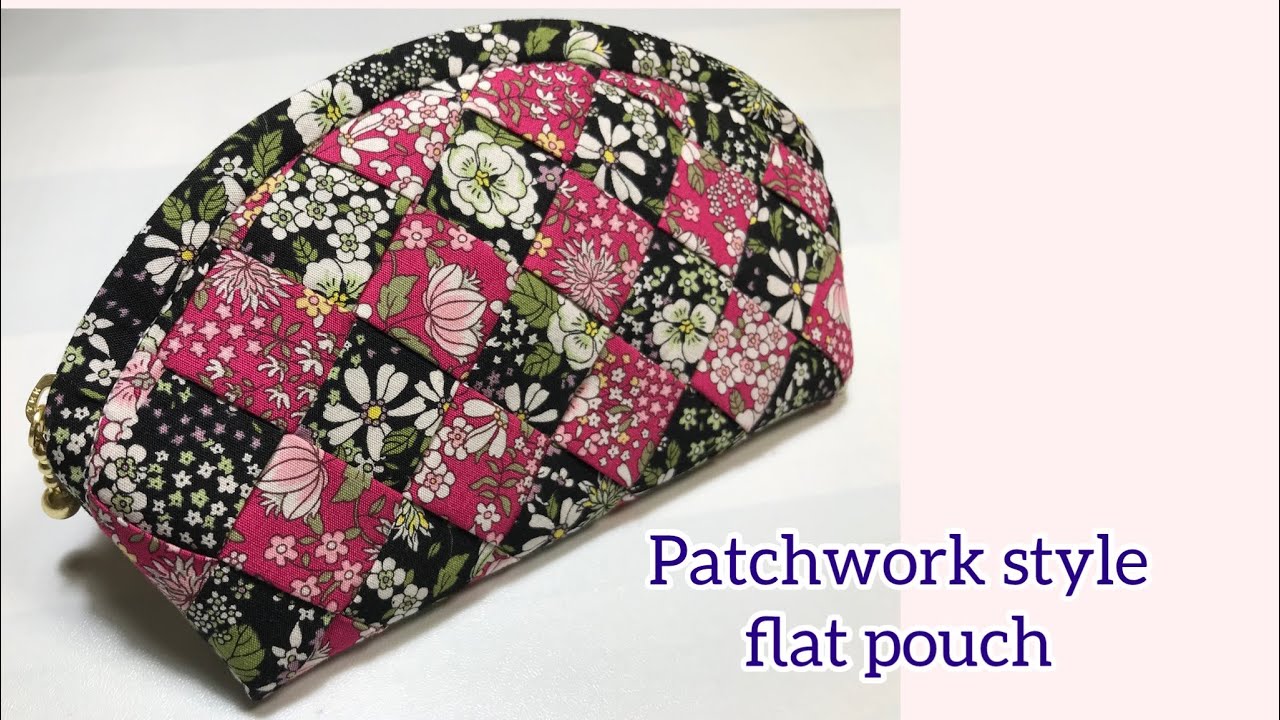 パッチワーク風編み込み第7弾☆フラットポーチ黒と赤　7th patchwork style flat pouch ☆ Black and red