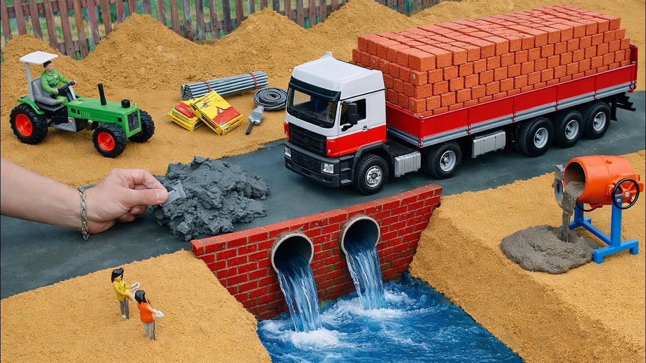 DIY Mini TruckBuilds Brick & Metal Railing Bridge | Fun Construction Science Project video 5