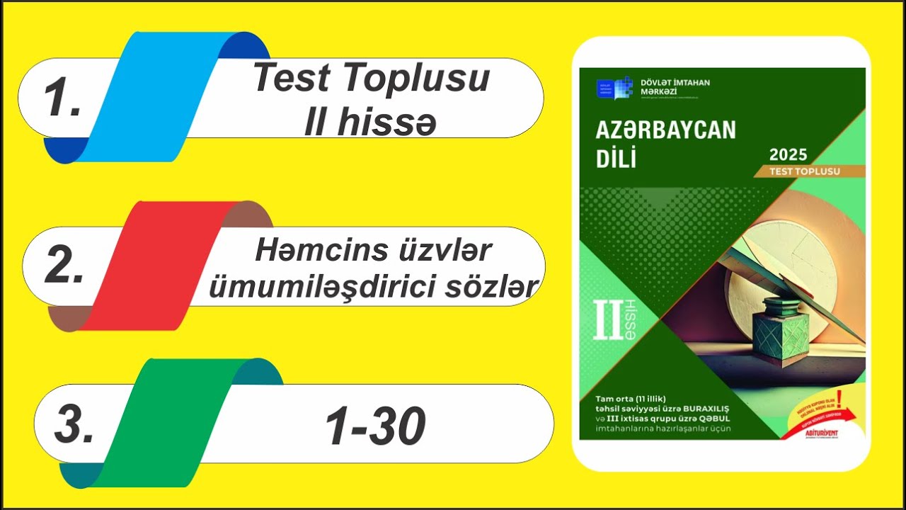 Həmcins üzvlərdə ümumiləşdirici sözlər / DİM Test toplusu 2025 II hissə