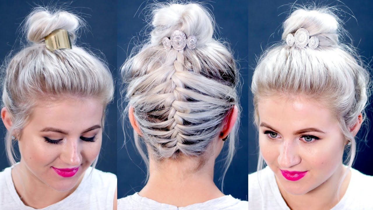 Short Hair Tutorial : Messy Braided Top Knot | Milabu