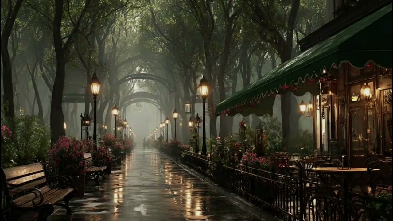 Romantic Rain Under Street Lights 🌙 Piano & Night Rain Ambience