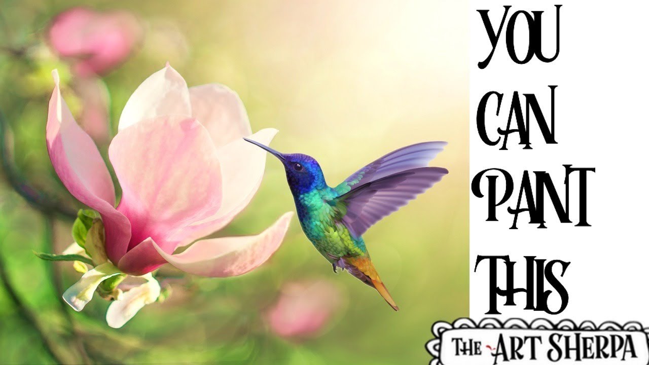 Hummingbird and Magnolia Acrylic painting tutorial step by step Live Streaming | TheArtSherpa