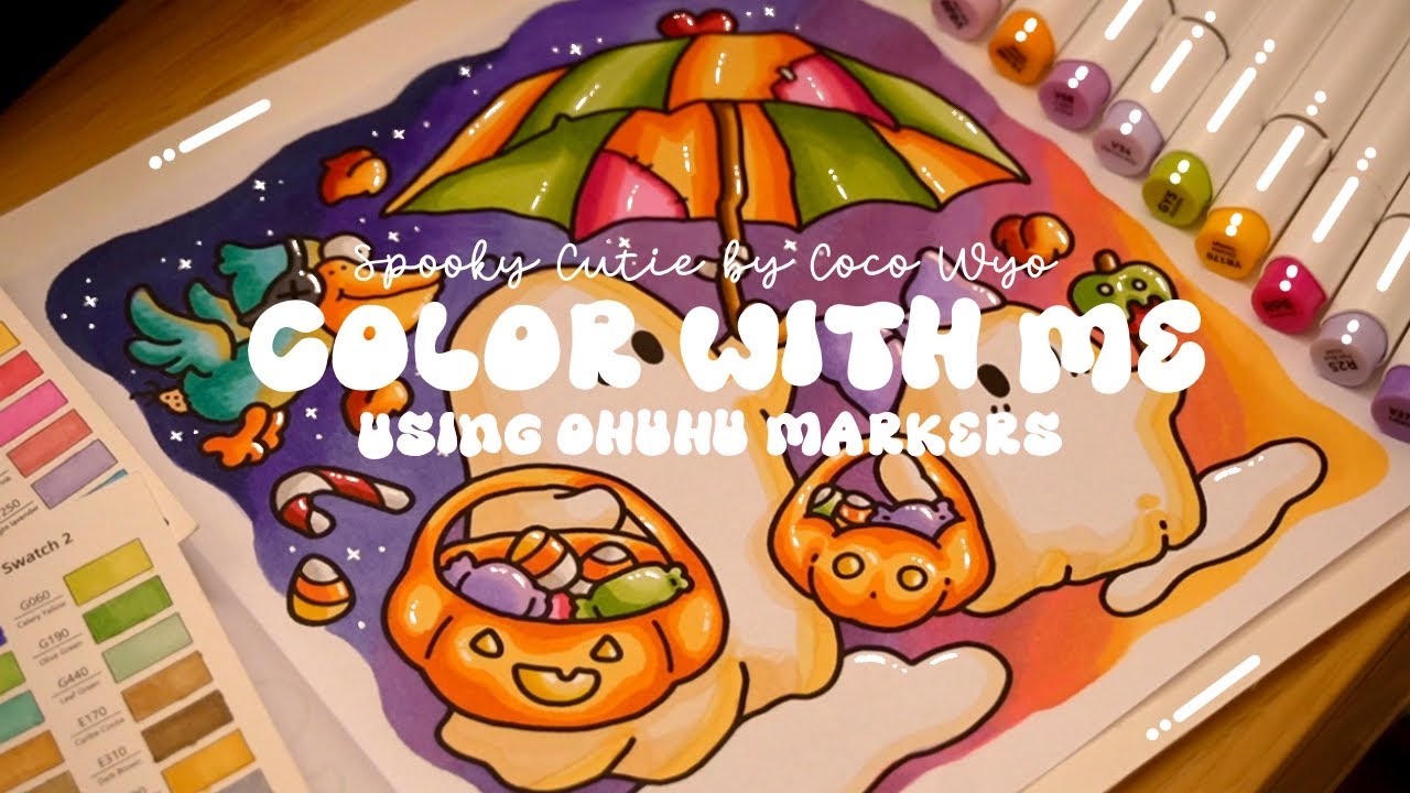 Color with me (ASMR) 👻💜 'Spooky Cutie Vol. 2' by Coco Wyo using Ohuhu markers🌱✏️#adultcoloring #asmr