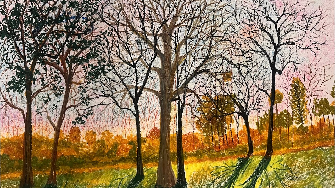 Before Sunset - Oil Pastel landscape 