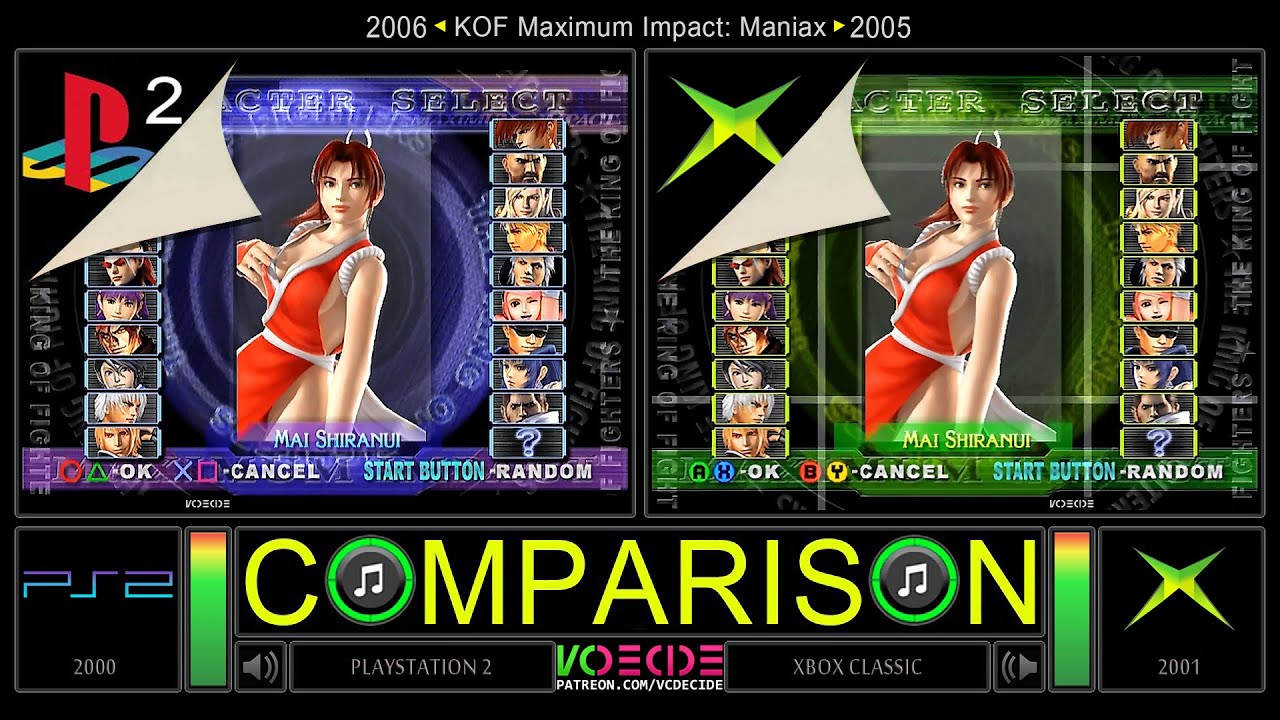 KOF Maximum Impact (PlayStation 2 vs Xbox) Side by Side Comparison - Dual Longplay | VCDECIDE