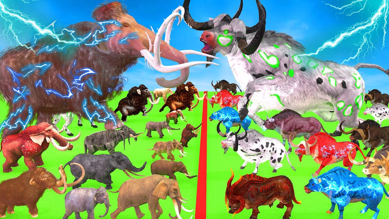ARBS Prehistoric Mammals vs Wooly Mammoth Mastodon vs Big Zombie Bulls Animal Revolt Battle Simulato
