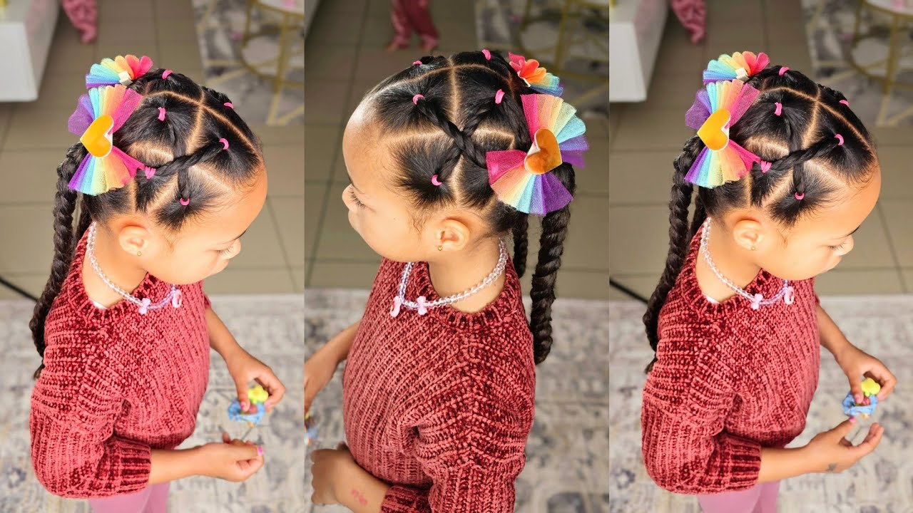 Super cute rubber band with braids and ponytails hairstyle / Back to school hairstyle idea