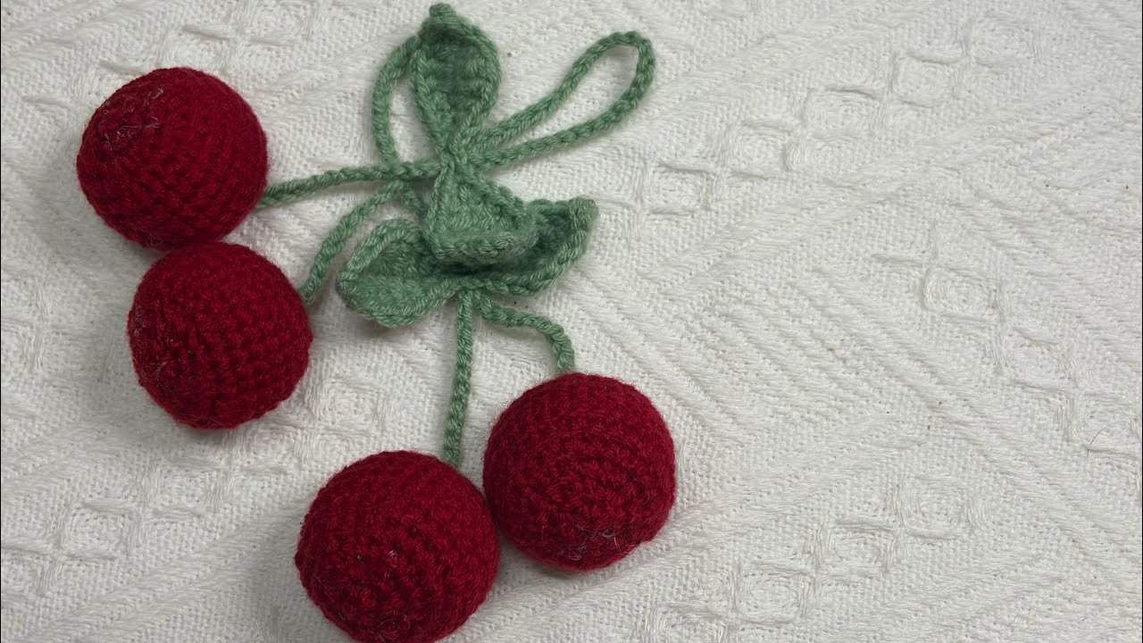 Crochet cherry keychain 