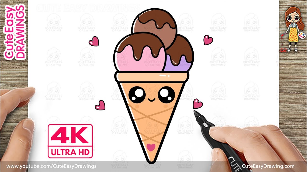 How to Draw a Cute Cone Ice Cream Easy Step by Step for Kids