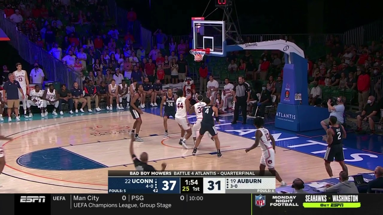 UConn Men's Basketball Highlights v. Auburn 11/24/2021 (Battle 4 Atlantis Quarterfinals)