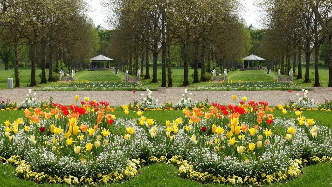 The floral park of Bad Bocklet - Bavaria. Stereoscopic slide show 3840x2160 hsbs 3D 4K