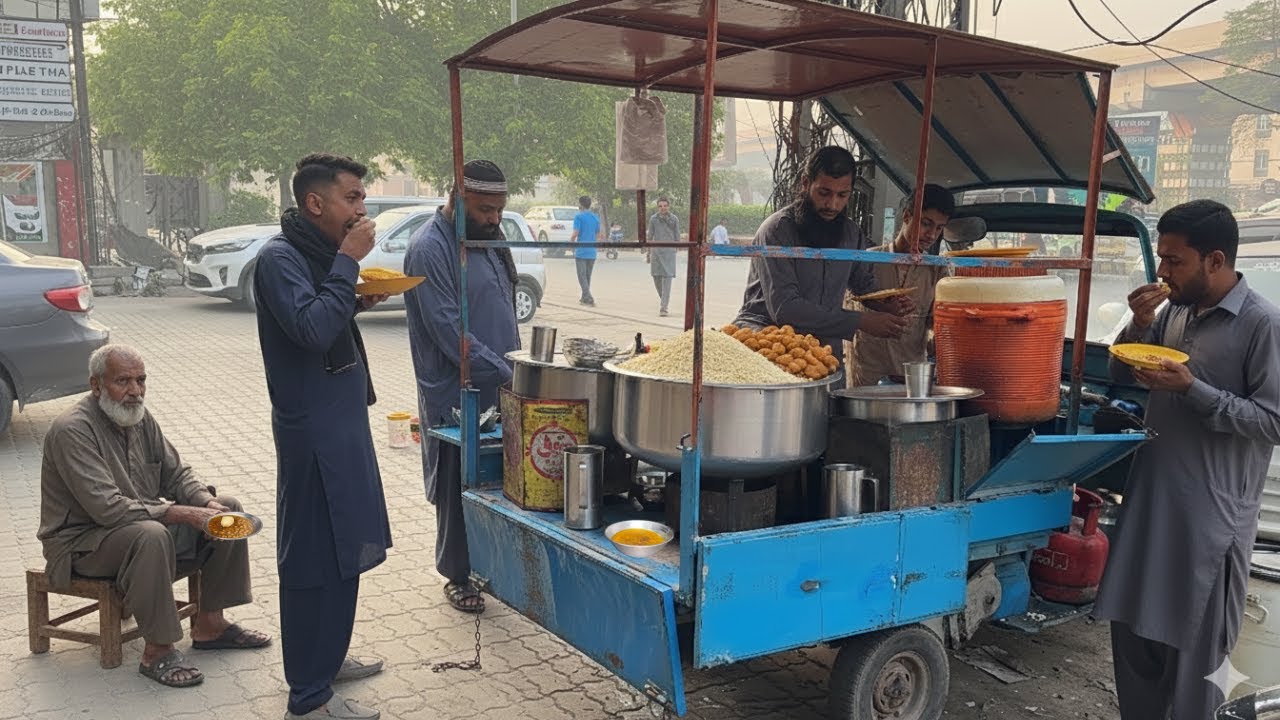 EXCLUSIVE! 🇵🇰 HAJI DAAL CHAWAL CHANNAY SERVED ON A RICKSHAW | REAL PAKISTAN STREET BREAKFAST