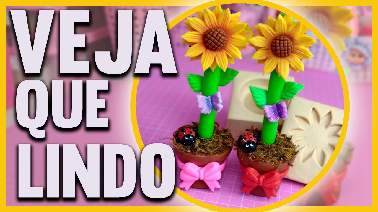 [FAÇA AGORA] Caneta Decorada em BISCUIT  (GIRASSOL)