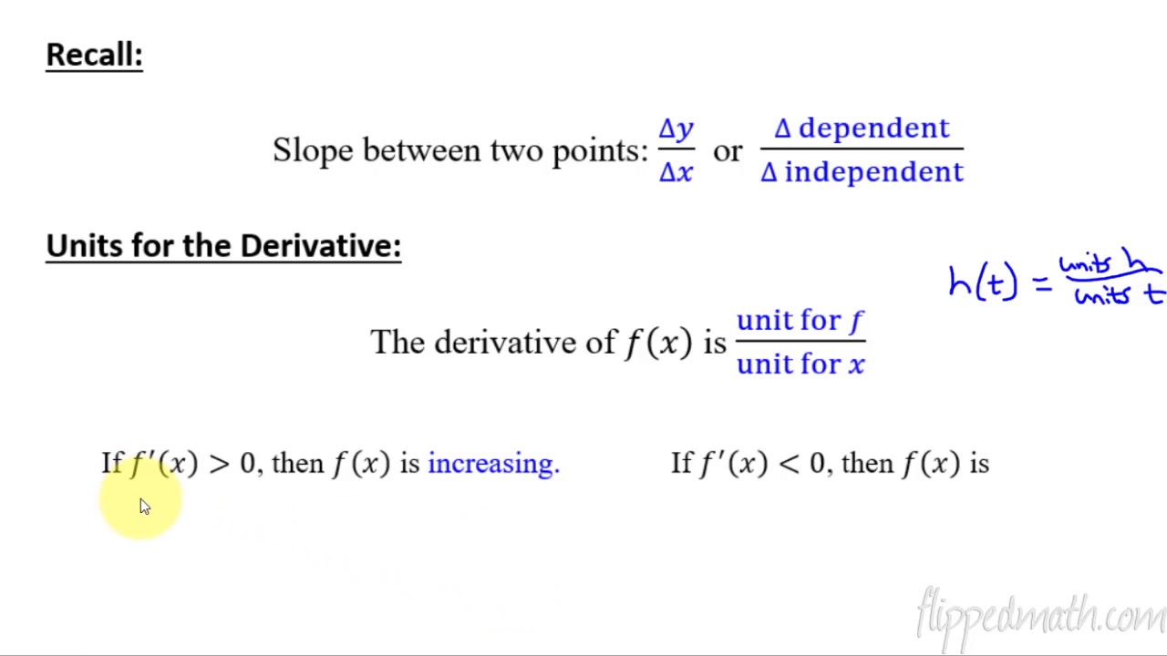 Calculus AB/BC &ndash; 4.1 Interpreting the Meaning of the Derivative in Context
