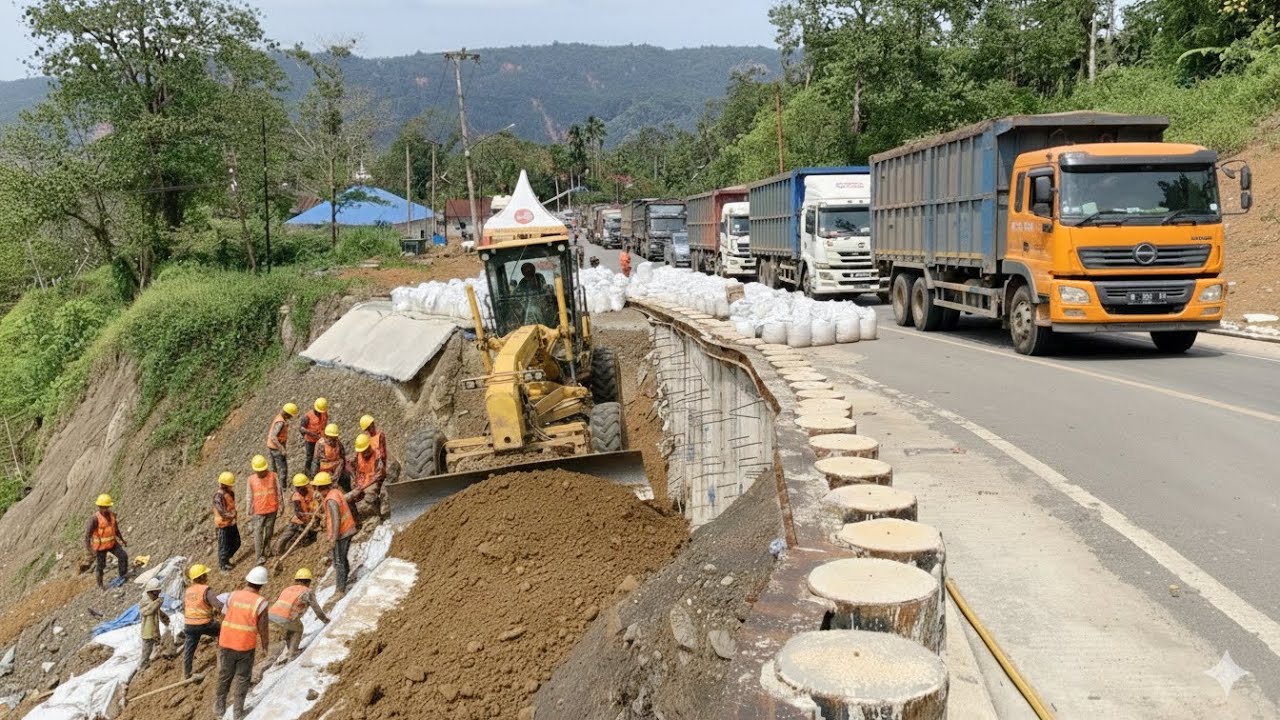 Batu Jomba❗️Sempat Macet”Tumpukan Karung Geobag Langsung Di Susun Dan Rapikan.