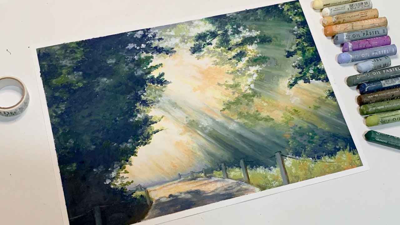 오일파스텔로 따스한 햇살의 숲 그리기 / Drawing forest sunshine with Oil pastel