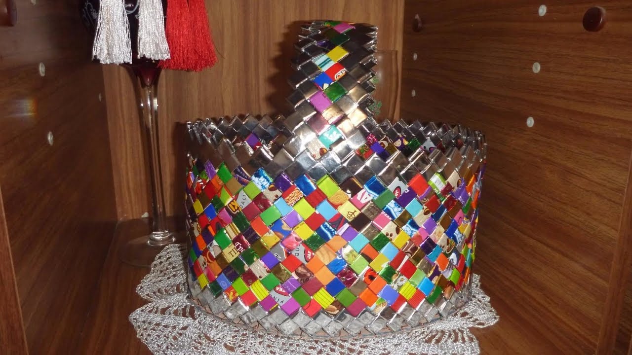 Корзинка из фантиков 2 Своими руками из бумаги, картона.Занимательное рукоделие.Мастер класс