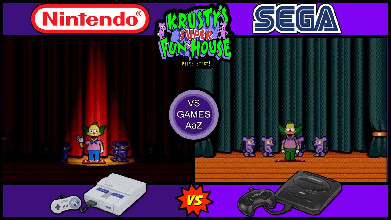 Krusty's Fun House (Super Nintendo VS Sega Genesis) side by side comparison graphics