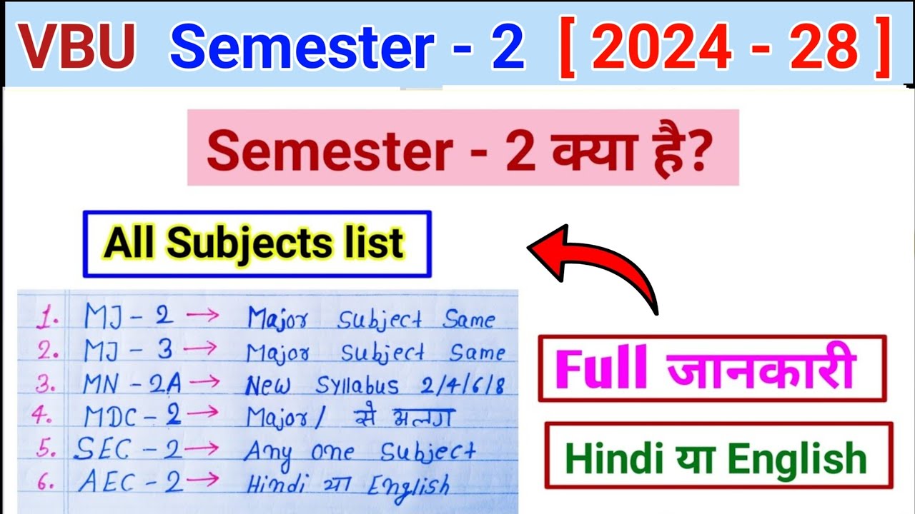 VBU Semester 2 (2024- 28)  kya hai l Semester 2 me kaun kaun subject hota hain l subject selections