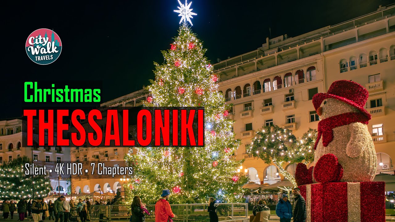 Thessaloniki Christmas Night Walk 2025 | 4K HDR | Natural Sound (No Narration)