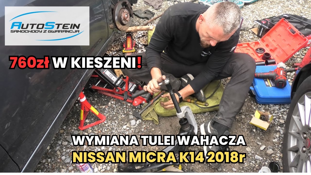 Wymiana tulei wahacza w domu - Nissan Micra K14 - Czyli jak zaoszczędzić 740 zł! // AutoStein