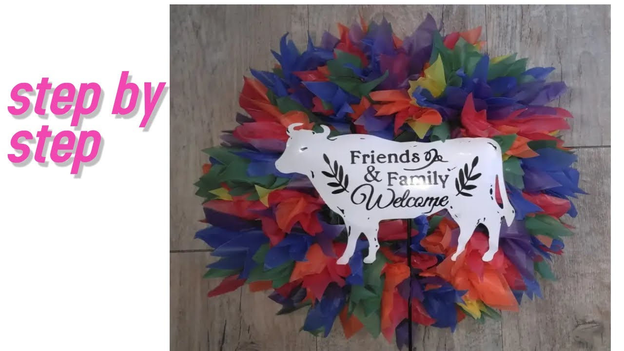 MAKE A WREATH | STEP BY STEP | PLASTIC | RAINBOW WREATH | OUTDOOR WREATH | TABLECLOTH WREATH | DIY